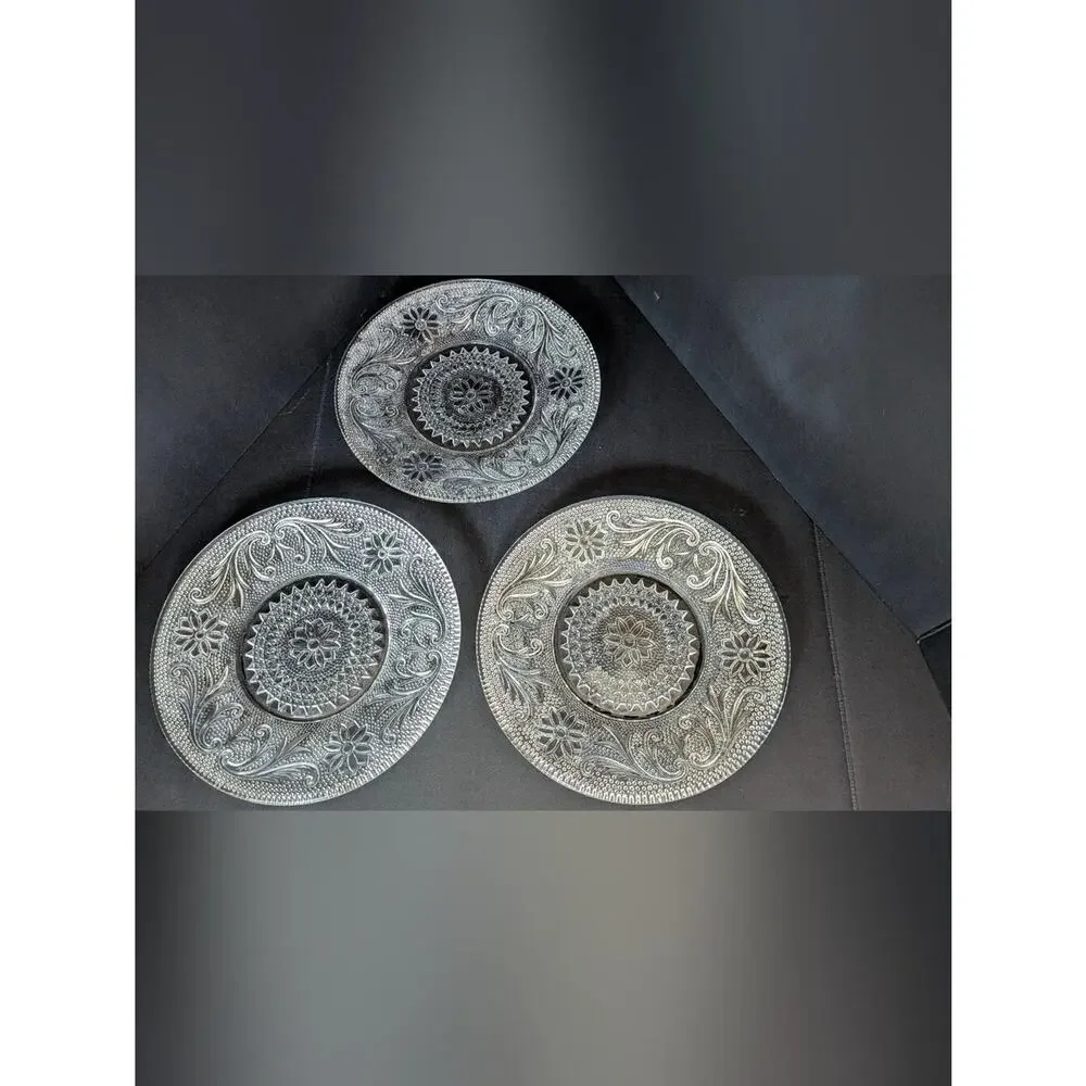 VTG Set Of 7 Indiana Glass Clear Pressed Sandwich Pattern Sherbet Plates 6